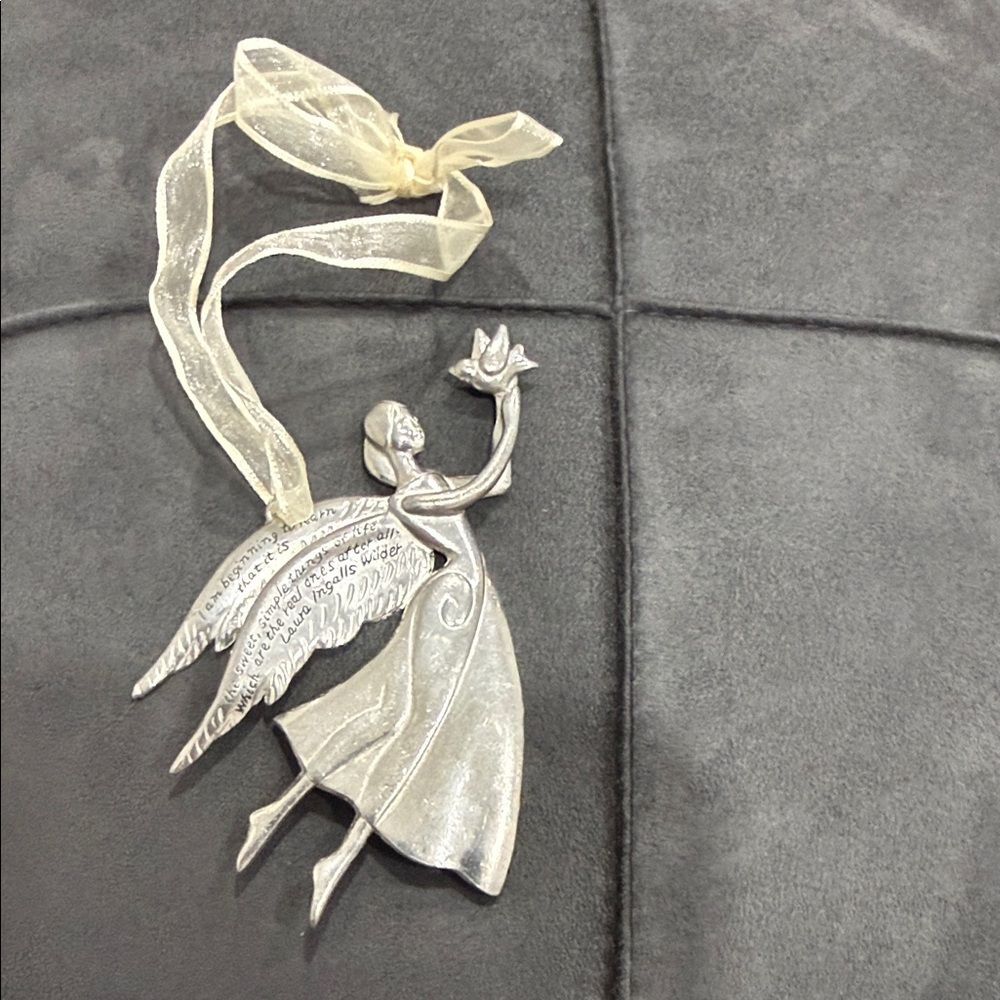 Serenity Angel Ornament With Bird Silver "I am beginning to learn that is..